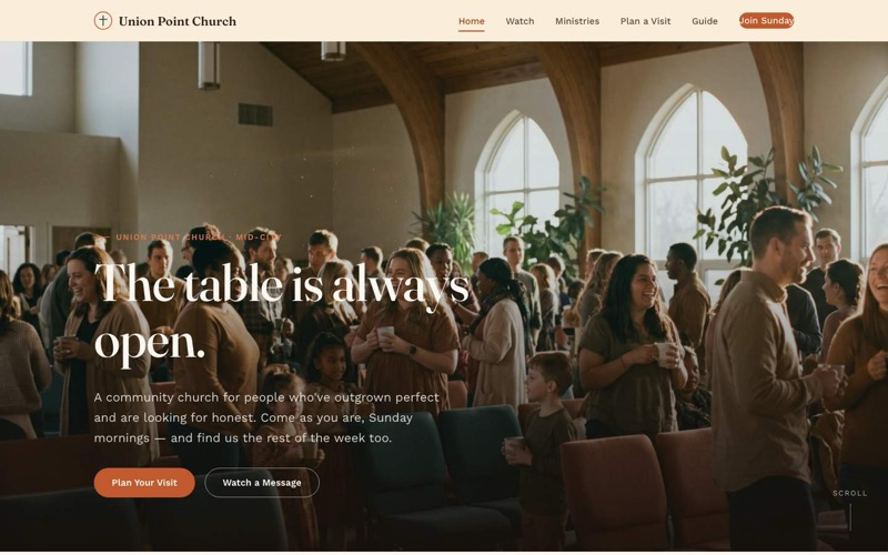 Union Point Church — warm documentary-community website hero